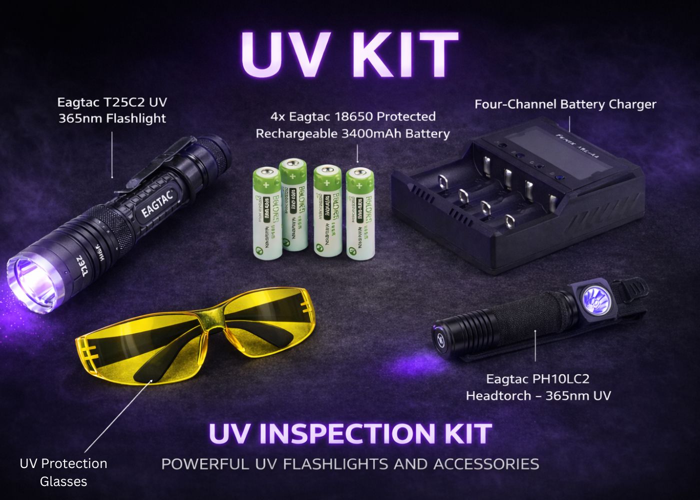 Eagtac Opal Kit (T25C2 UV - 365nm + PH10LC2 UV Headtorch - 365nm)