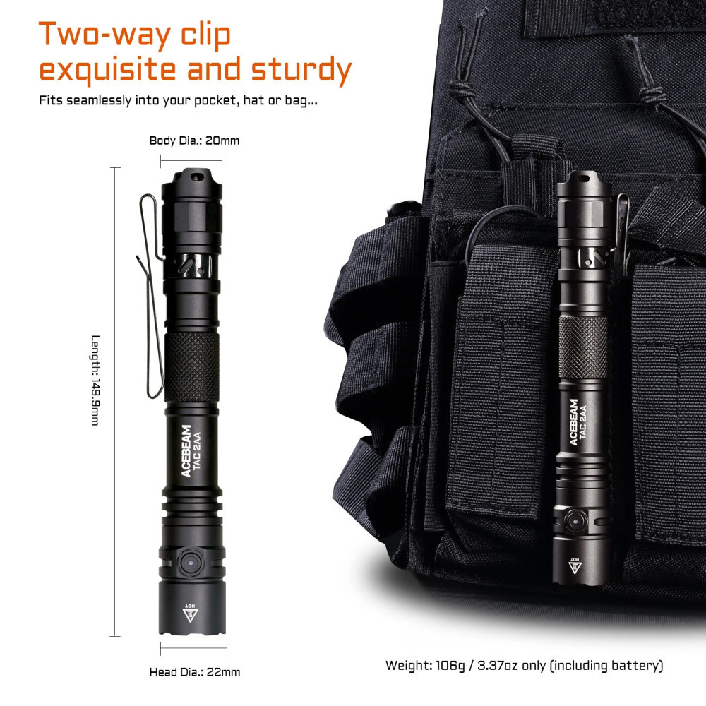 AceBeam TAC 2AA Pocket EDC Flashlight - 1600 Lumens, 304 Metres - Blue