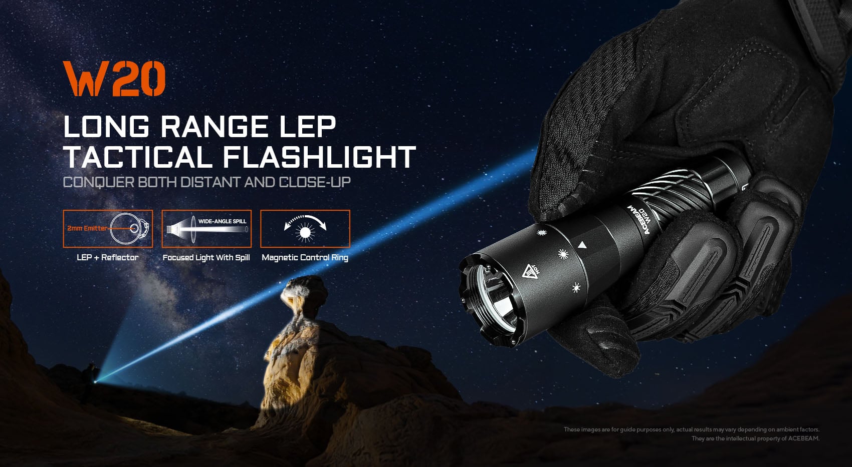 AceBeam W20 LEP Flashlight - Ultra Long Range Laser Torch 1km+ Beam Distance USB-C Rechargeable
