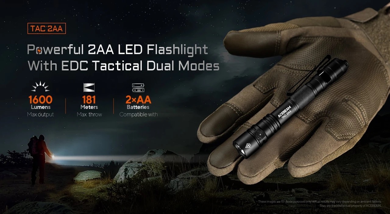AceBeam TAC 2AA Pocket EDC Flashlight - 1600 Lumens, 304 Metres - Blue