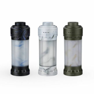 Three clear shaker bottles with colored lids (black, white, and olive) standing on a white background.