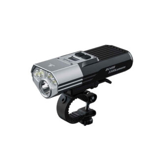 High-powered bike headlight (BC4R) with 4 LEDs in a silver-and-black housing mounted on a clamp, 3300 lumens